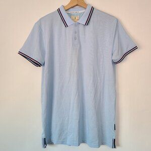 Scott James Light Blue Polo Shirt Slim Fit Tipped Collar Short Sleeve Size L